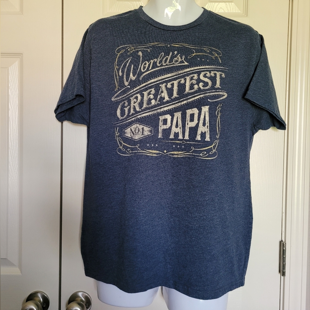 World's Greatest Papa T-Shirt - Blue, Sz L - EUC